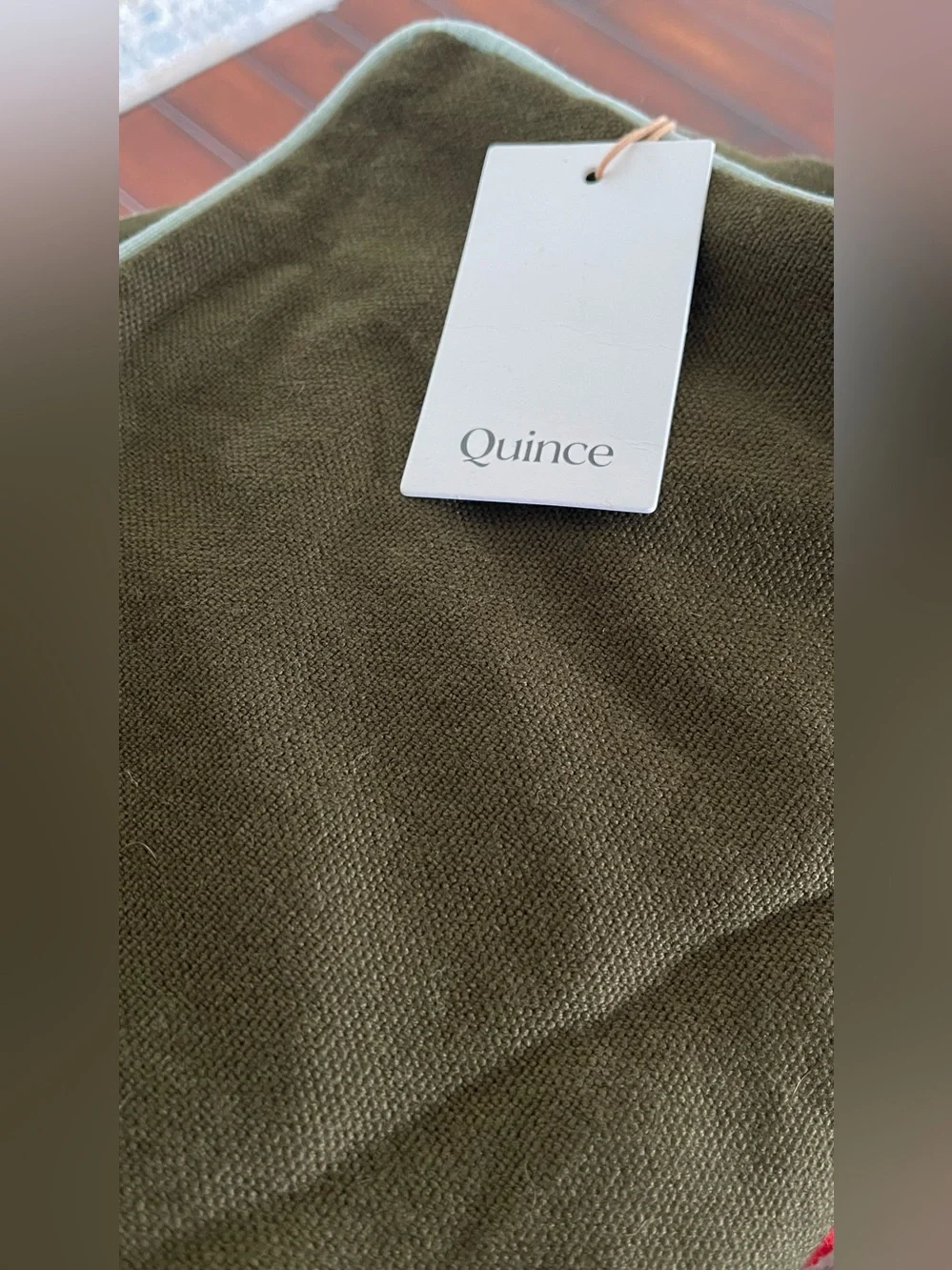 NWT Quince Contrast Piped Wool Pillow Cover, 20 X 20 (Olive/Lt Blue)
